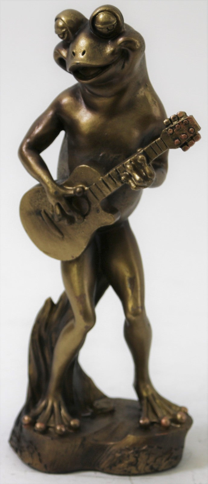 Handcrafted Original Artwork Frog Musician Guitar Player Cold Cast Bronze Statue