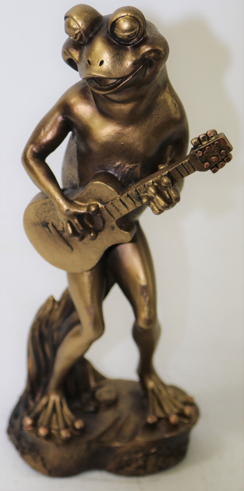 Handcrafted Original Artwork Frog Musician Guitar Player Cold Cast Bronze Statue