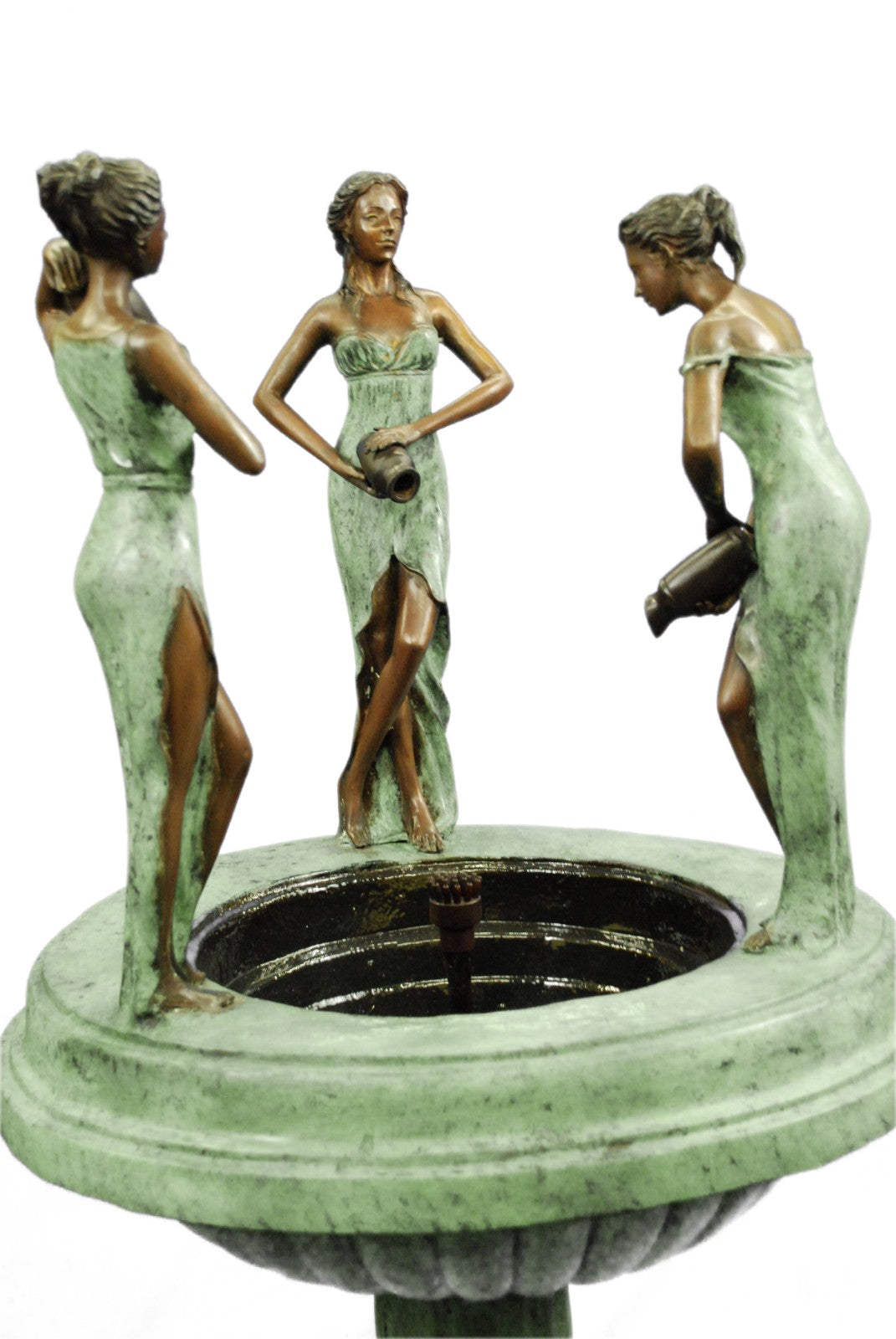 Signed Original Marius 3 Maiden Bronze Verdi Bronze Water Fountain Sculpture