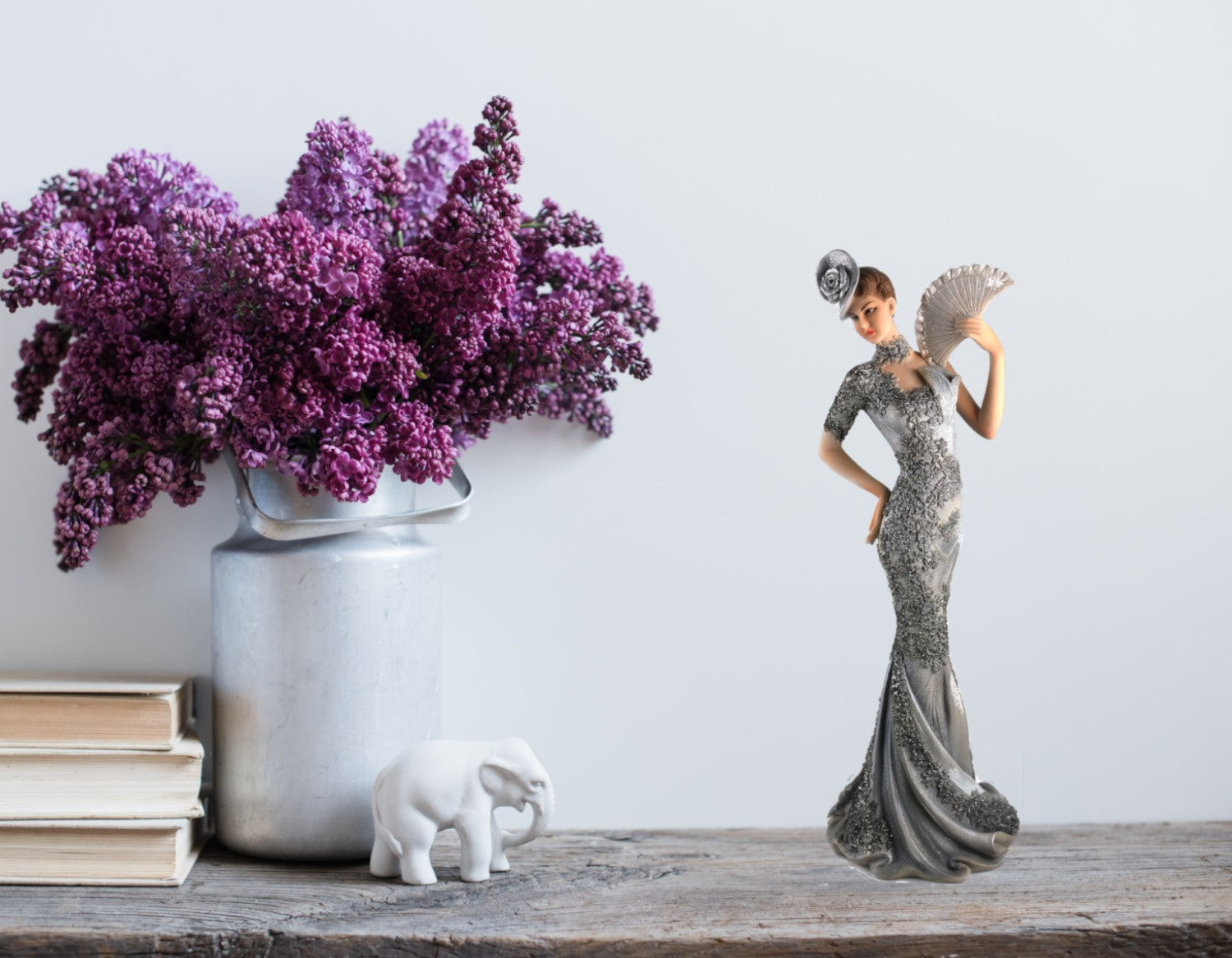 Collector Edition Collectible Sexy Cold Cast Figurine with Beaded Grey Dress Statue