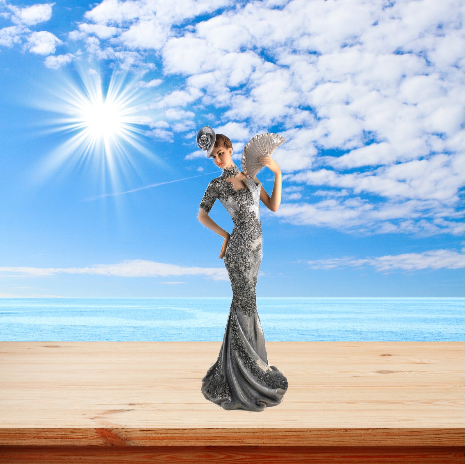 Collector Edition Collectible Sexy Cold Cast Figurine with Beaded Grey Dress Statue