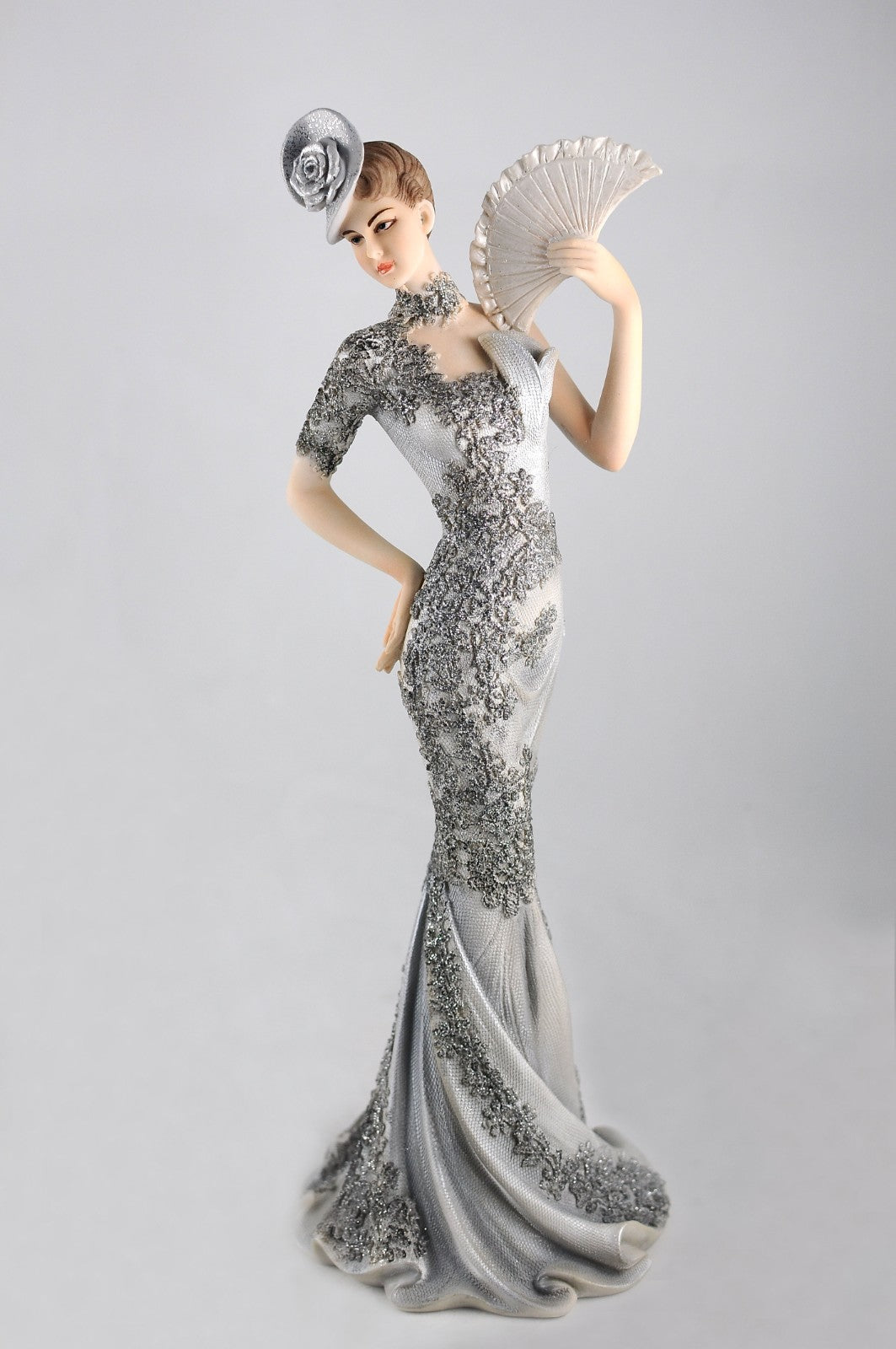 Collector Edition Collectible Sexy Cold Cast Figurine with Beaded Grey Dress Statue