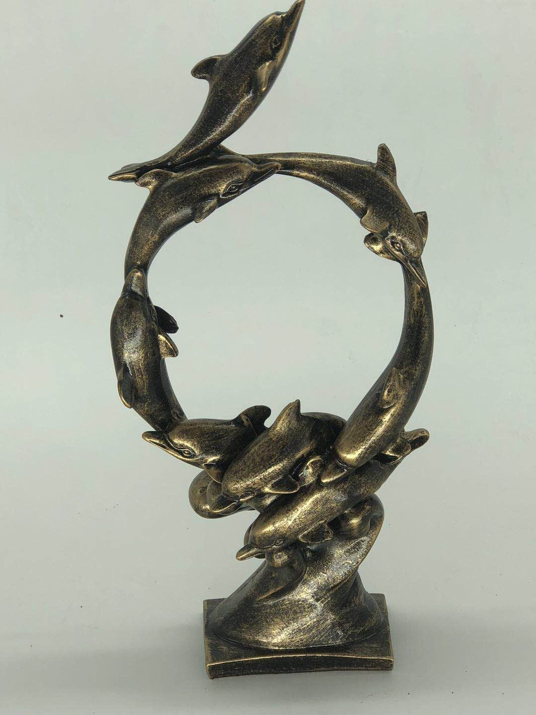 Abstract Modern Art Bronze Effect Dolphin Fishes Florida Collectible Statue