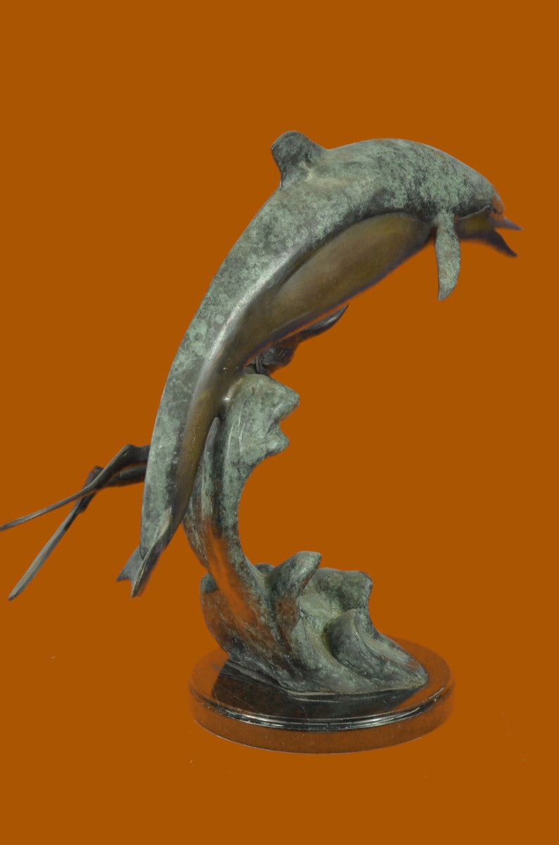 Statue, MKV Diver, "On the Move", Bronze, with Large Whale Figurine Marble Figure