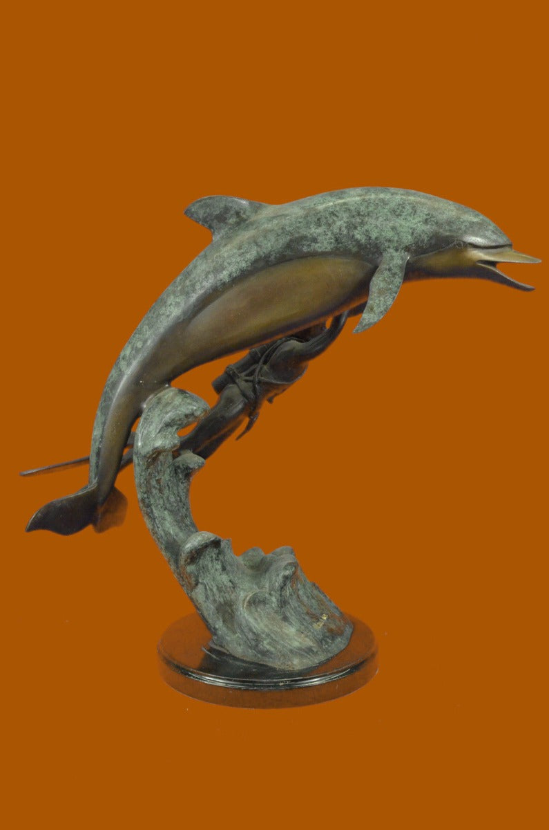 Statue, MKV Diver, "On the Move", Bronze, with Large Whale Figurine Marble Figure