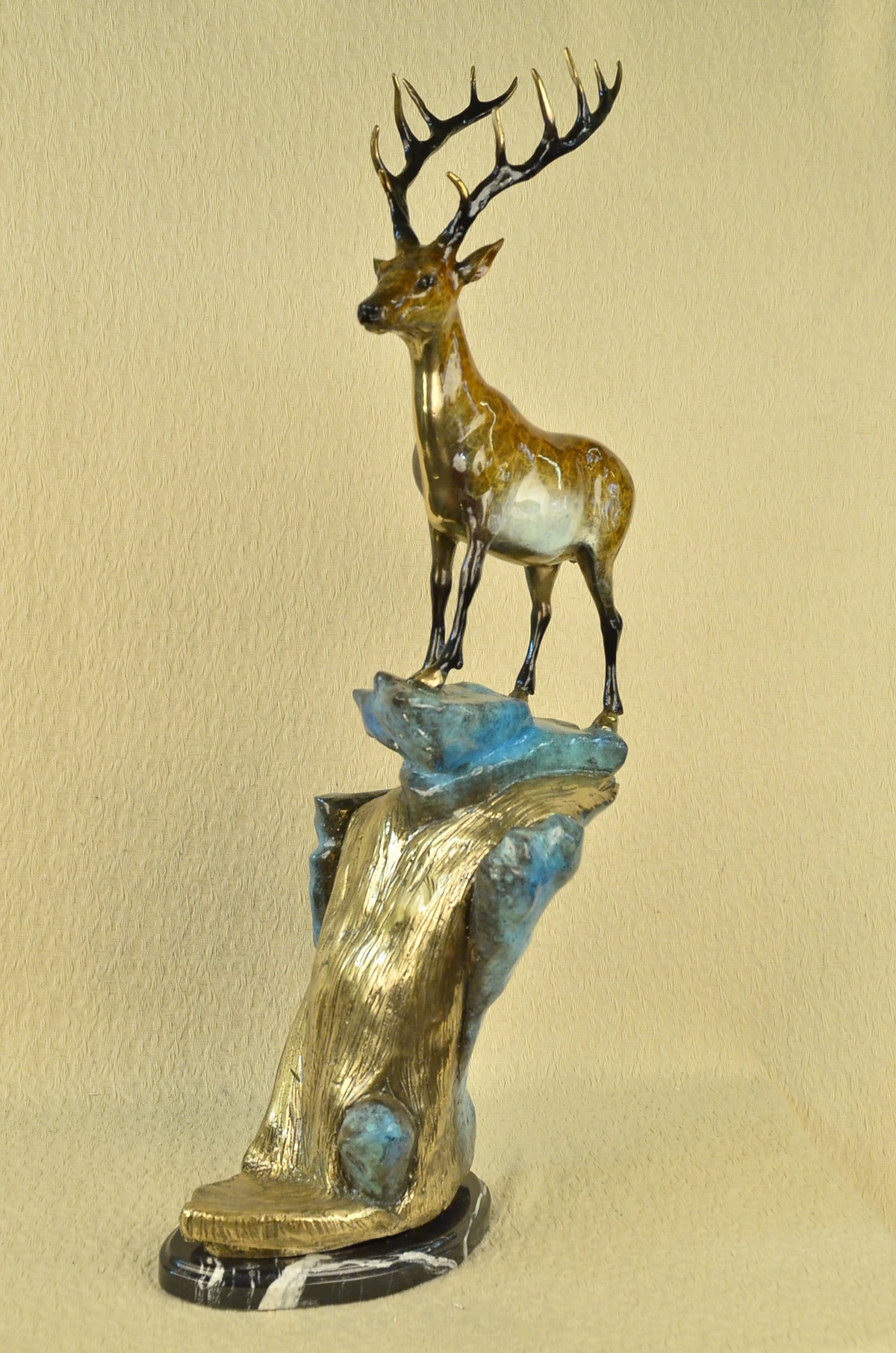 MARIUS COLLECTORS EDITION DEER STANDING ON ROCK BRONZE ART DECO SCULPTURE FIGURE