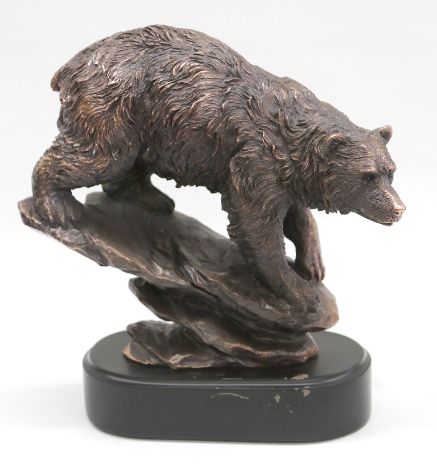 Grizzly Bear on Rock Bronze Effect Sculpture Art Deco Figurine With Black Base