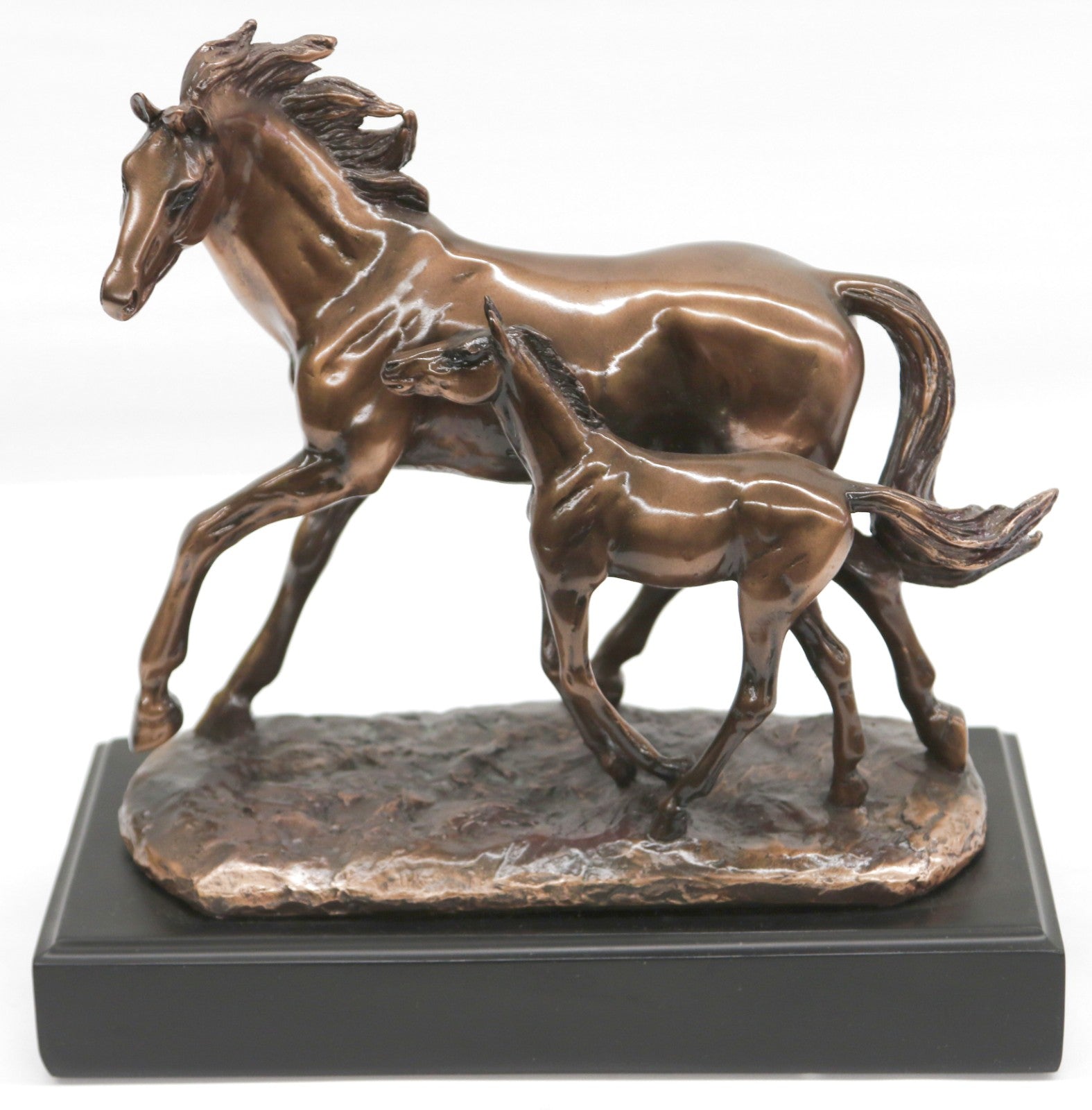 Vintage Wild Mare and Colt Playful Horses Design Bronzed Sculpture Statue