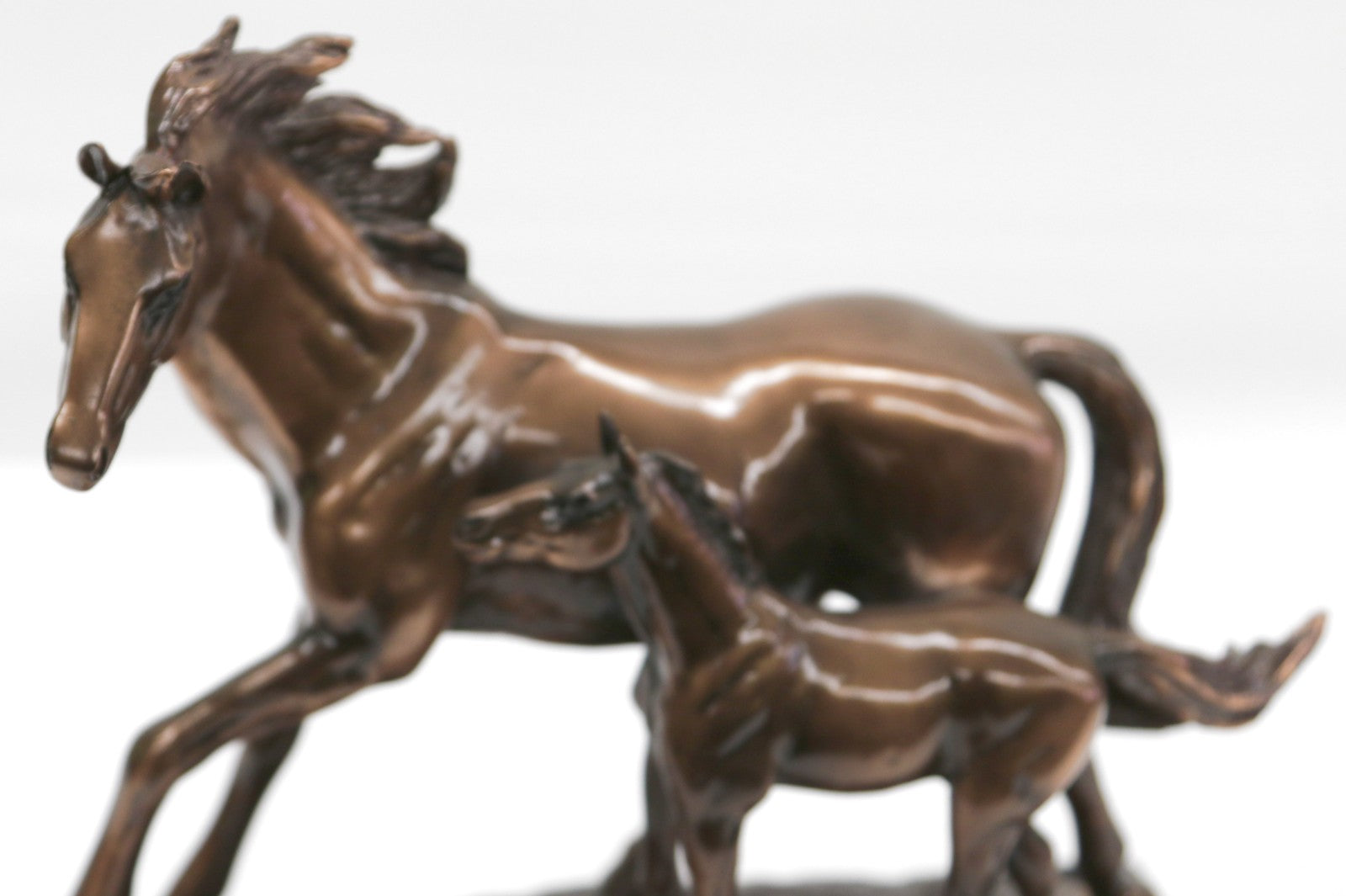 Vintage Wild Mare and Colt Playful Horses Design Bronzed Sculpture Statue