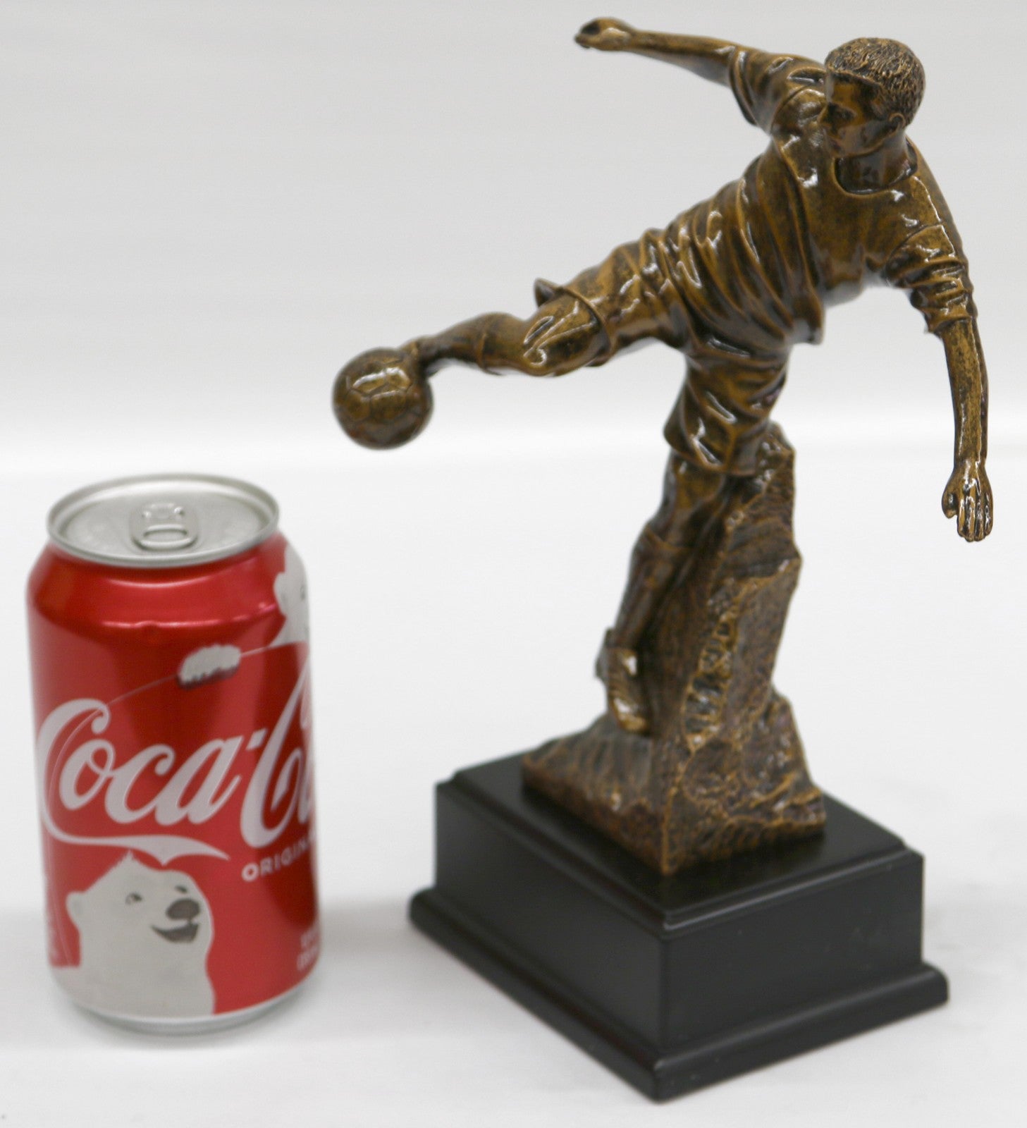 Hand Made Bronze Look Sculpture Football Soccer player Trophy Statue on Base
