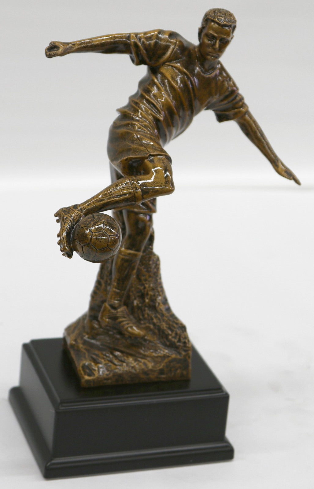 Hand Made Bronze Look Sculpture Football Soccer player Trophy Statue on Base