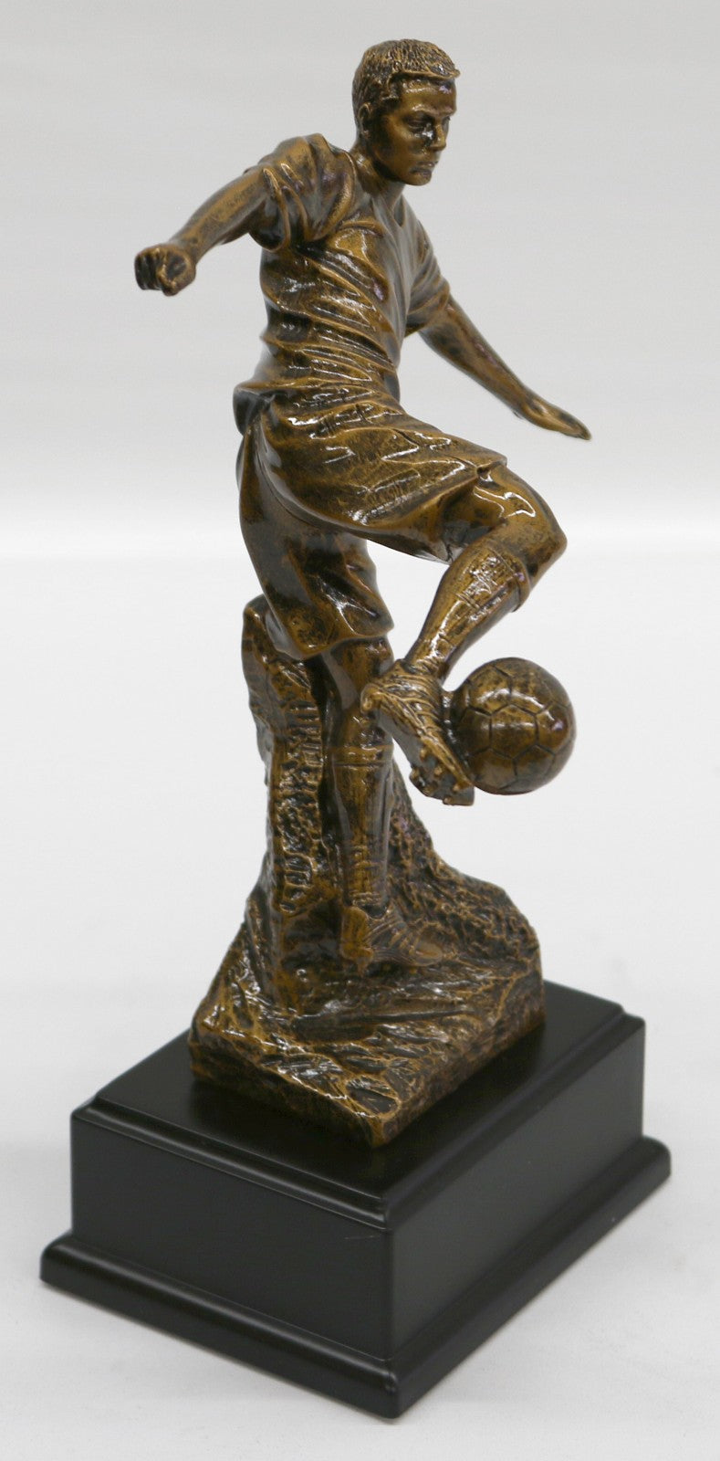 Hand Made Bronze Look Sculpture Football Soccer player Trophy Statue on Base
