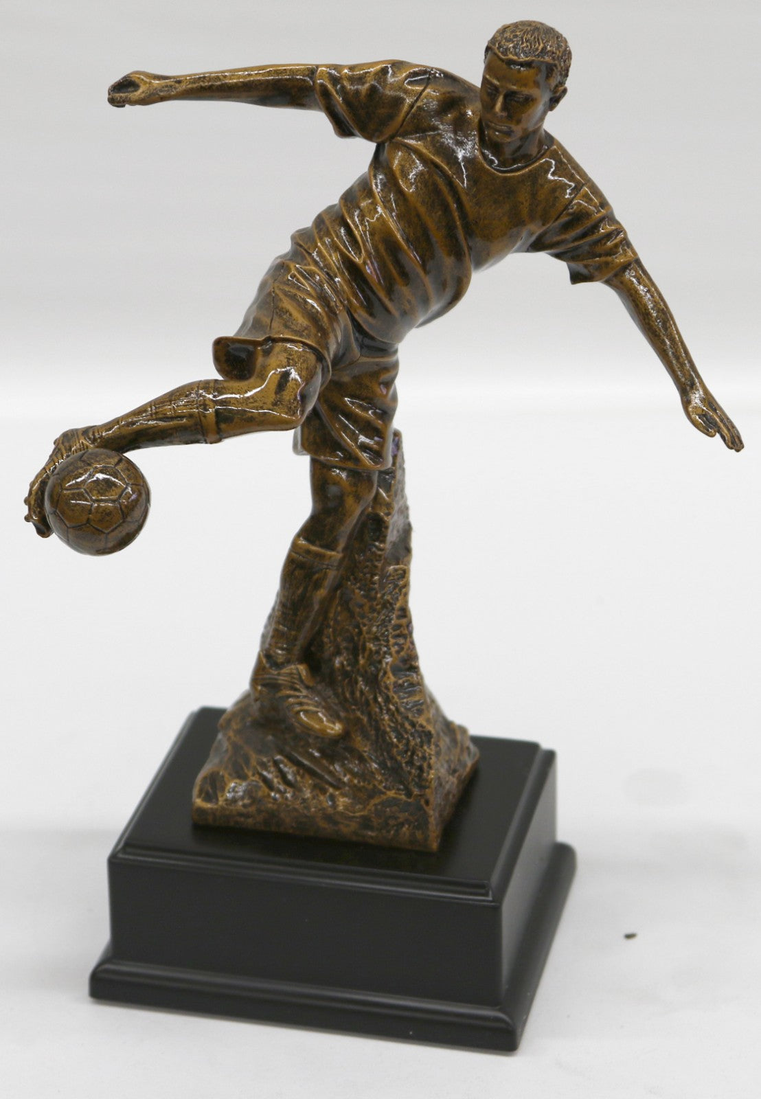 Hand Made Bronze Look Sculpture Football Soccer player Trophy Statue on Base