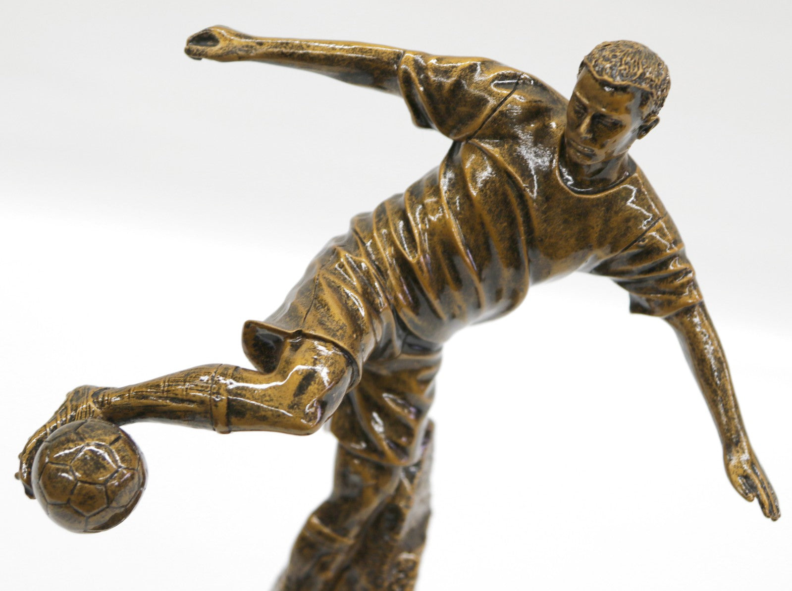 Hand Made Bronze Look Sculpture Football Soccer player Trophy Statue on Base