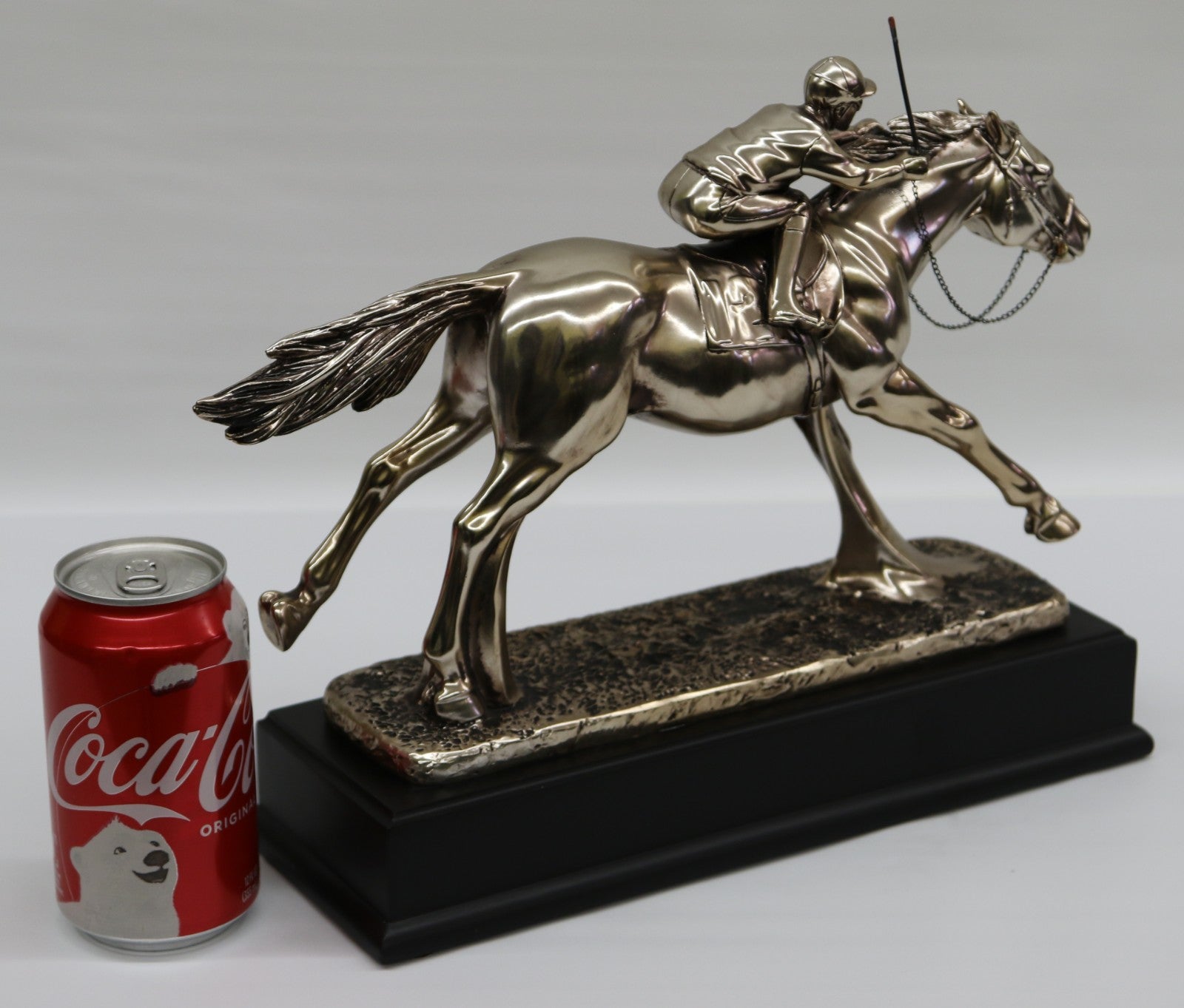 Flat Horse Racing Sculpture With Jockey Made From Resin With Bronze Finish NEW