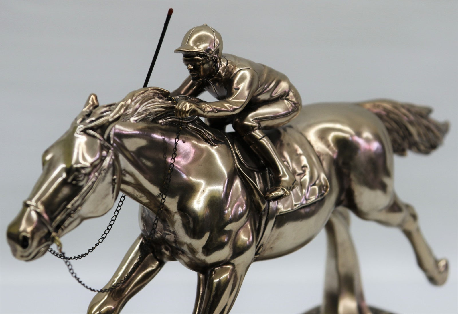 Flat Horse Racing Sculpture With Jockey Made From Resin With Bronze Finish NEW