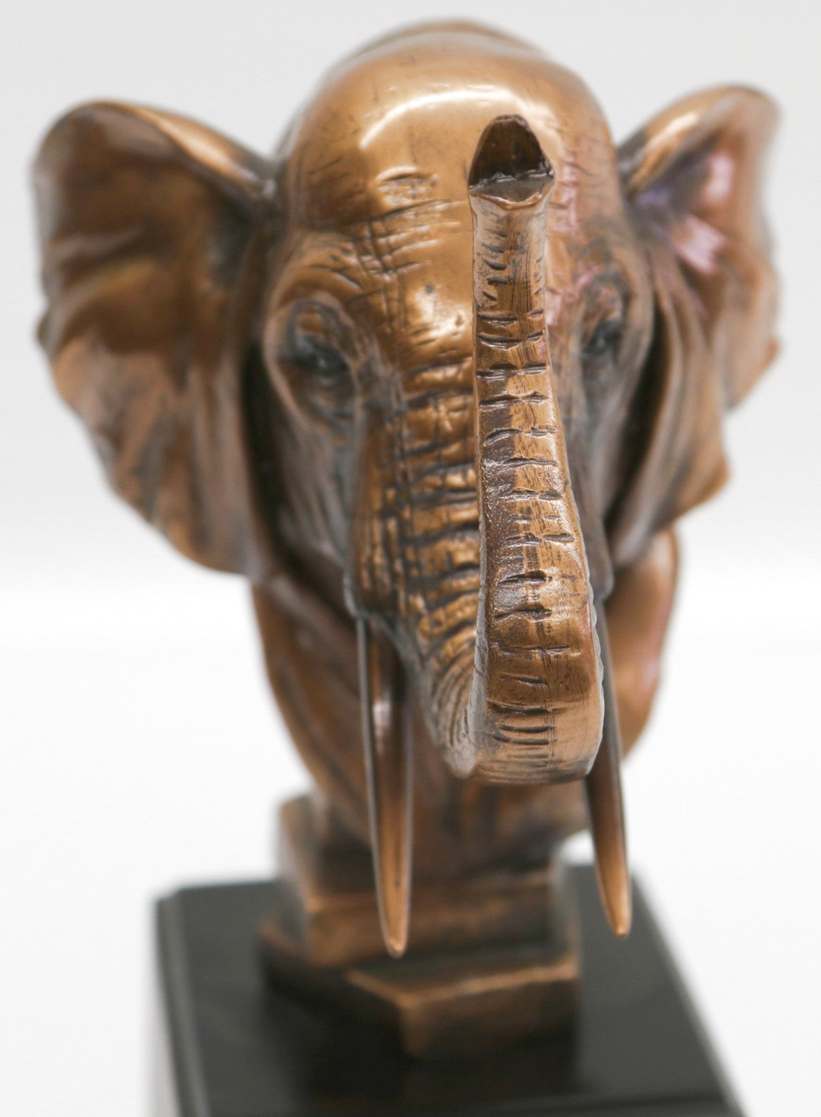 Elephant Head Bust Statue On Black Pedestal for African Jungle Safari Decor Sale