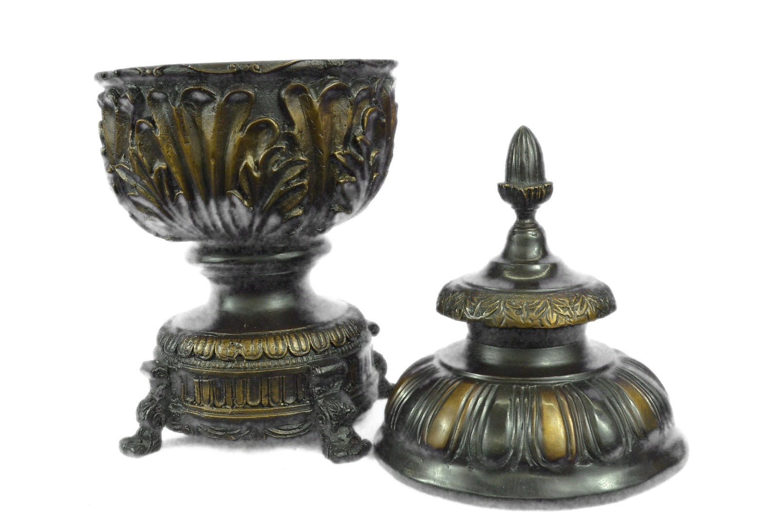 Vintage heavy solid bronze ornate Victorian figural vase pot brass Sculpture