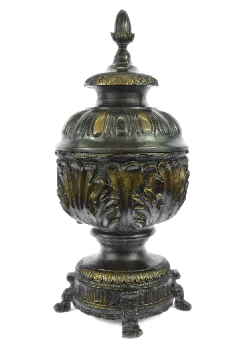 Vintage heavy solid bronze ornate Victorian figural vase pot brass Sculpture