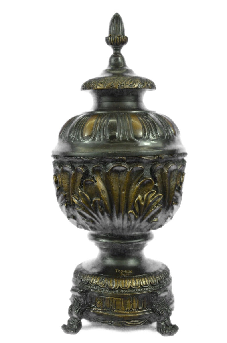 Vintage heavy solid bronze ornate Victorian figural vase pot brass Sculpture