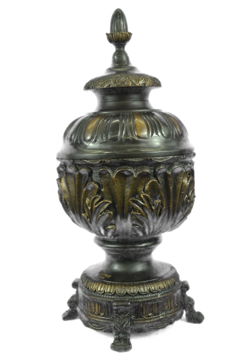 Vintage heavy solid bronze ornate Victorian figural vase pot brass Sculpture