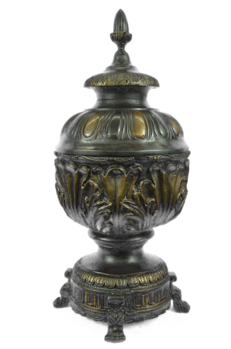 Vintage heavy solid bronze ornate Victorian figural vase pot brass Sculpture