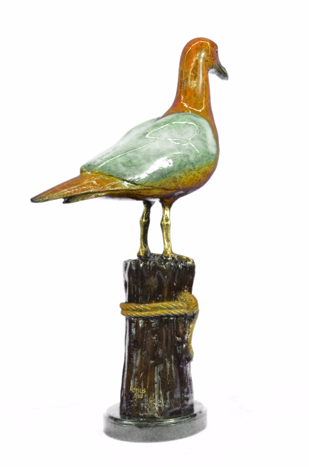 LIMITED EDITION GORGEOUS SEAGULL BRONZE SCULPTURE ON MARBLE BASE FIGURE HANDMADE
