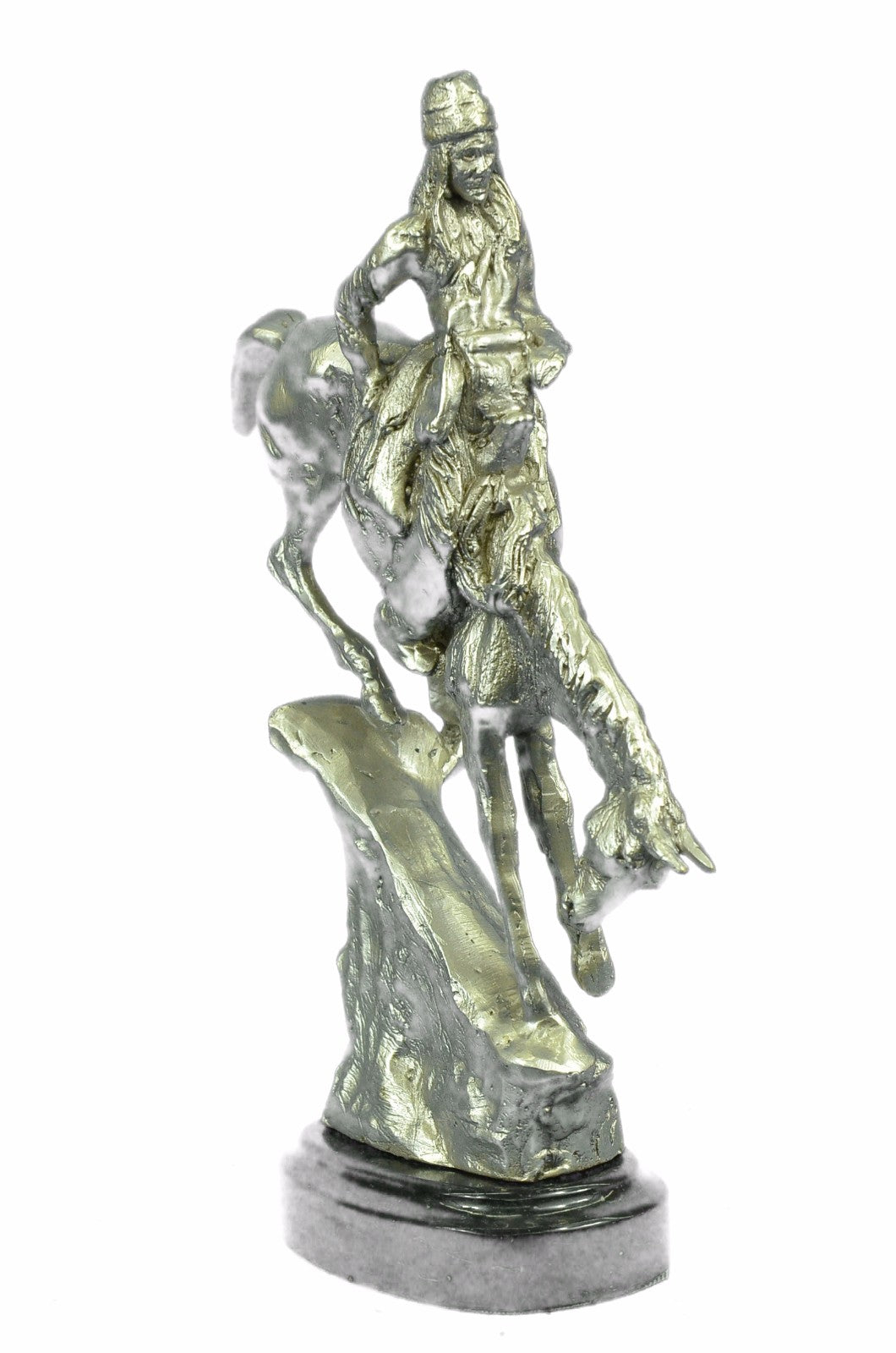 Collectible Hand Crafted American Indian Chief on Horse Bronze Sculpture Statue