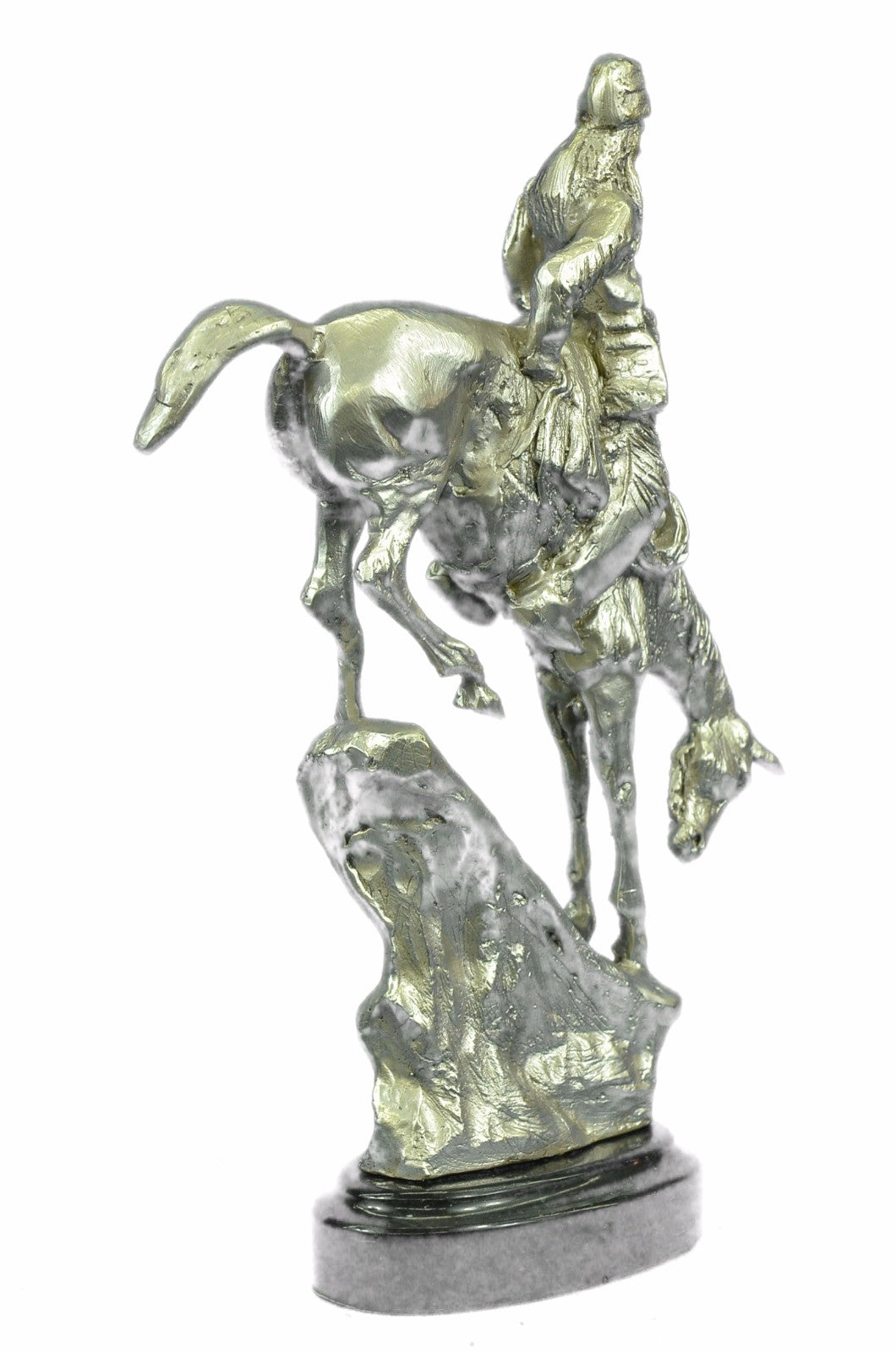 Collectible Hand Crafted American Indian Chief on Horse Bronze Sculpture Statue