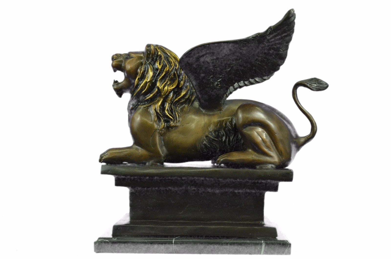 Chinese red Bronze approbation wing kylin Foo Dogs Lion wing beast Statue Figure