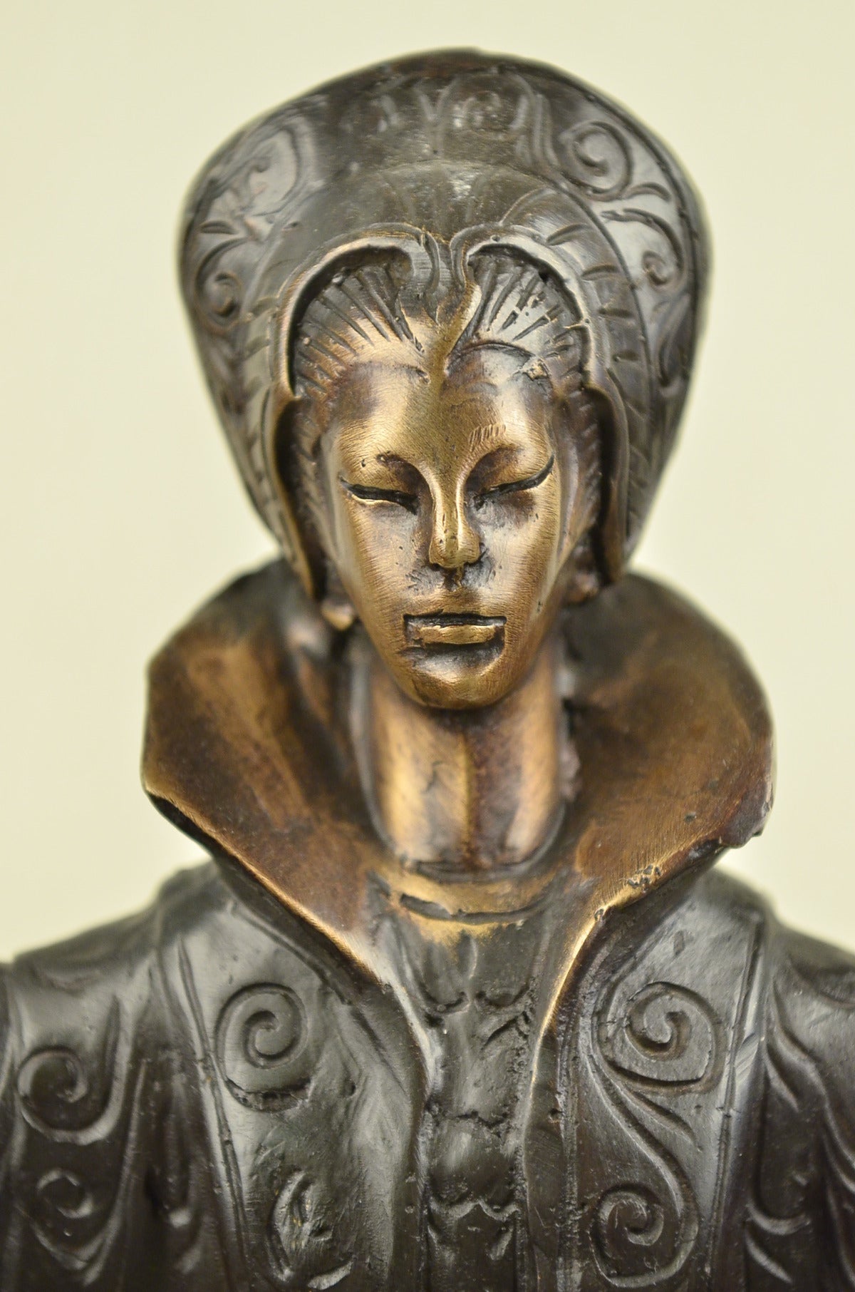 Handcrafted bronze sculpture SALE Base Marble Deco Art In Byzantine Girl Rare