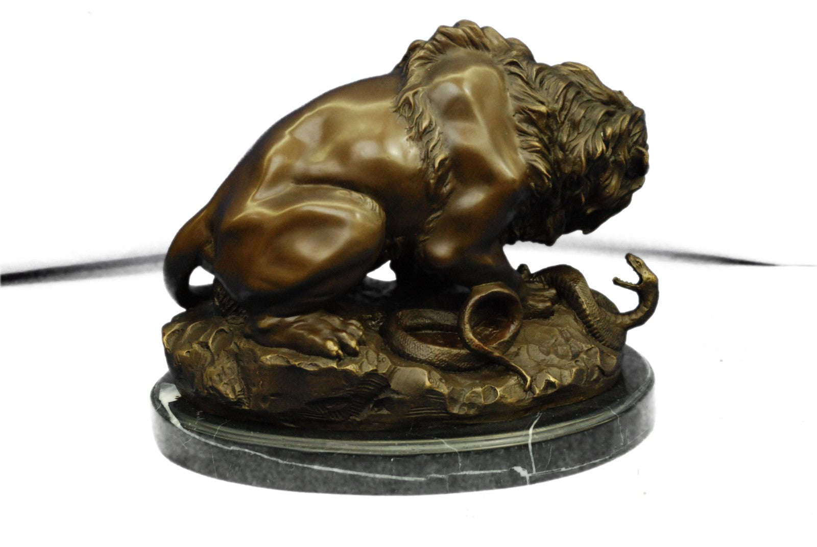 Hot Cast Bronze Sculpture Lion vs Snake Serpent Statue Decor Gift Figurine Sale