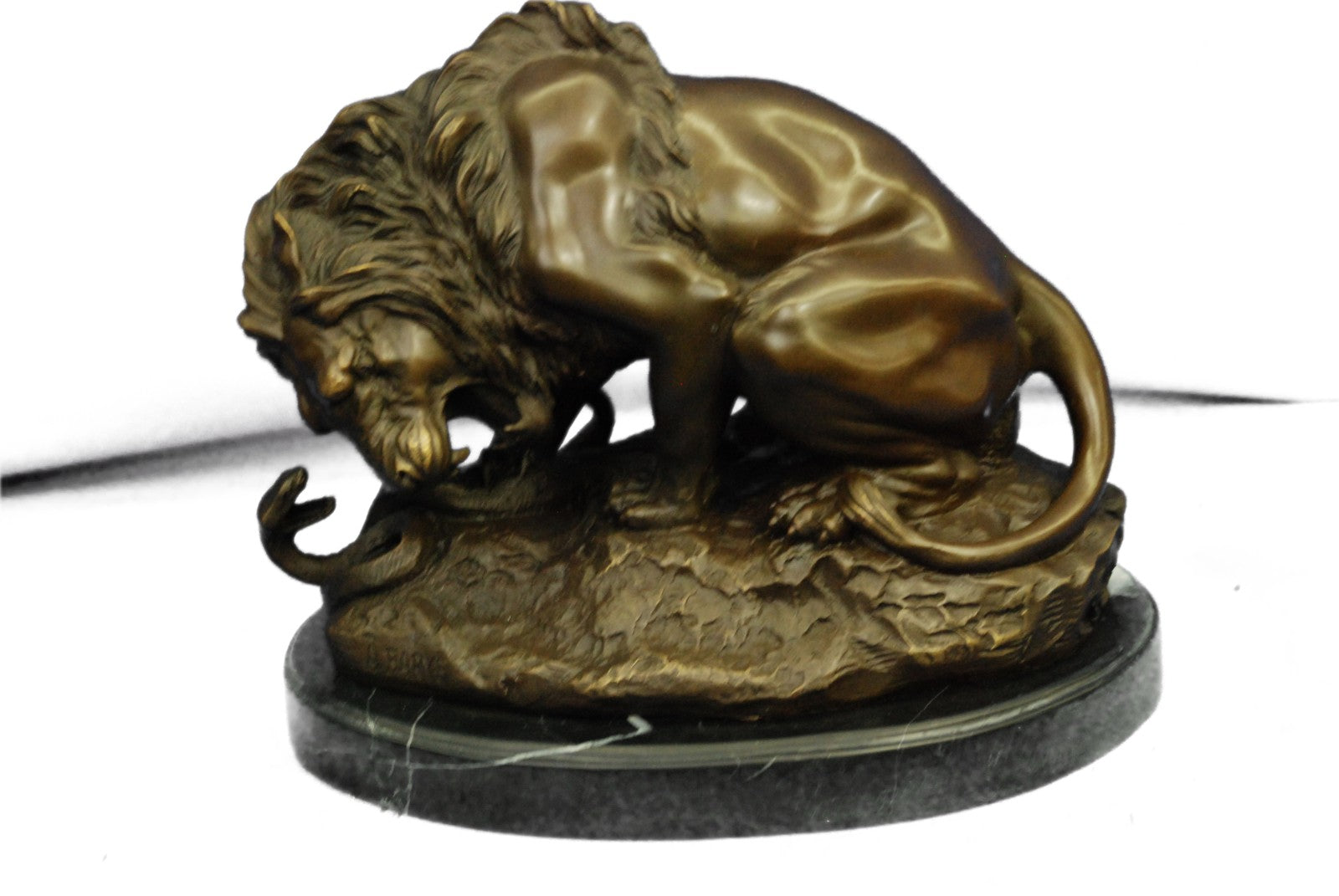Hot Cast Bronze Sculpture Lion vs Snake Serpent Statue Decor Gift Figurine Sale