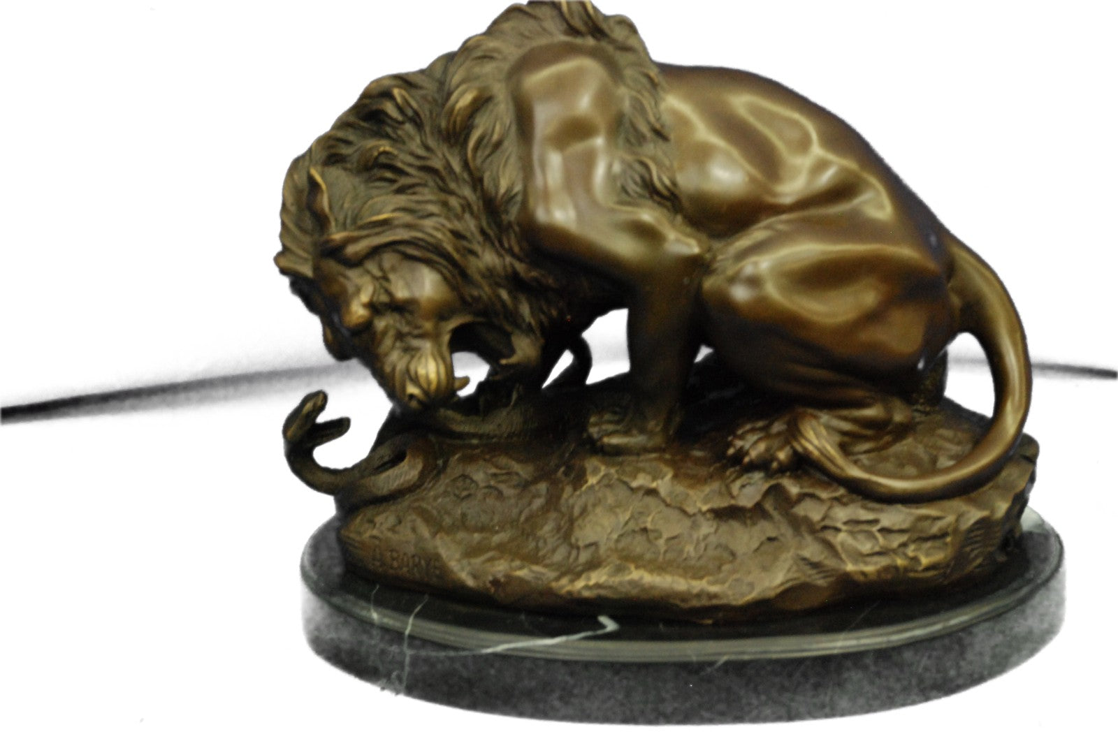 Hot Cast Bronze Sculpture Lion vs Snake Serpent Statue Decor Gift Figurine Sale