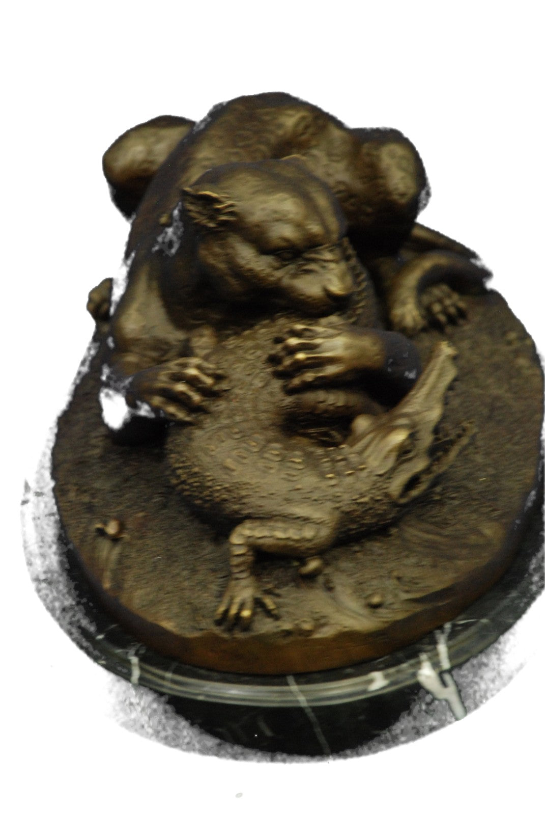 Bronze Sculpture Animal Wildlife Masterpiece Lion and Crocodile Home Decor