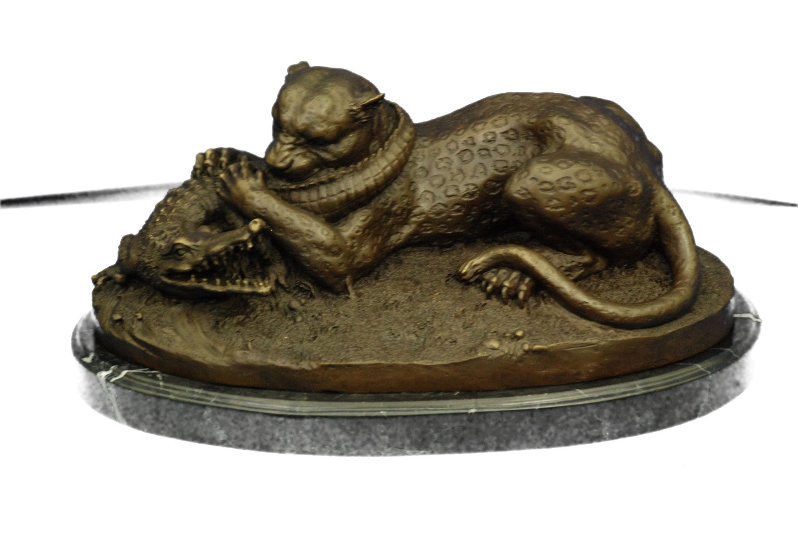 Bronze Sculpture Animal Wildlife Masterpiece Lion and Crocodile Home Decor