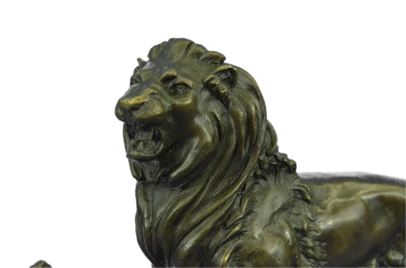 Bronze Sculpture Hand Made Hot Cast Detailed Lion Vs Reptile Marble Figure