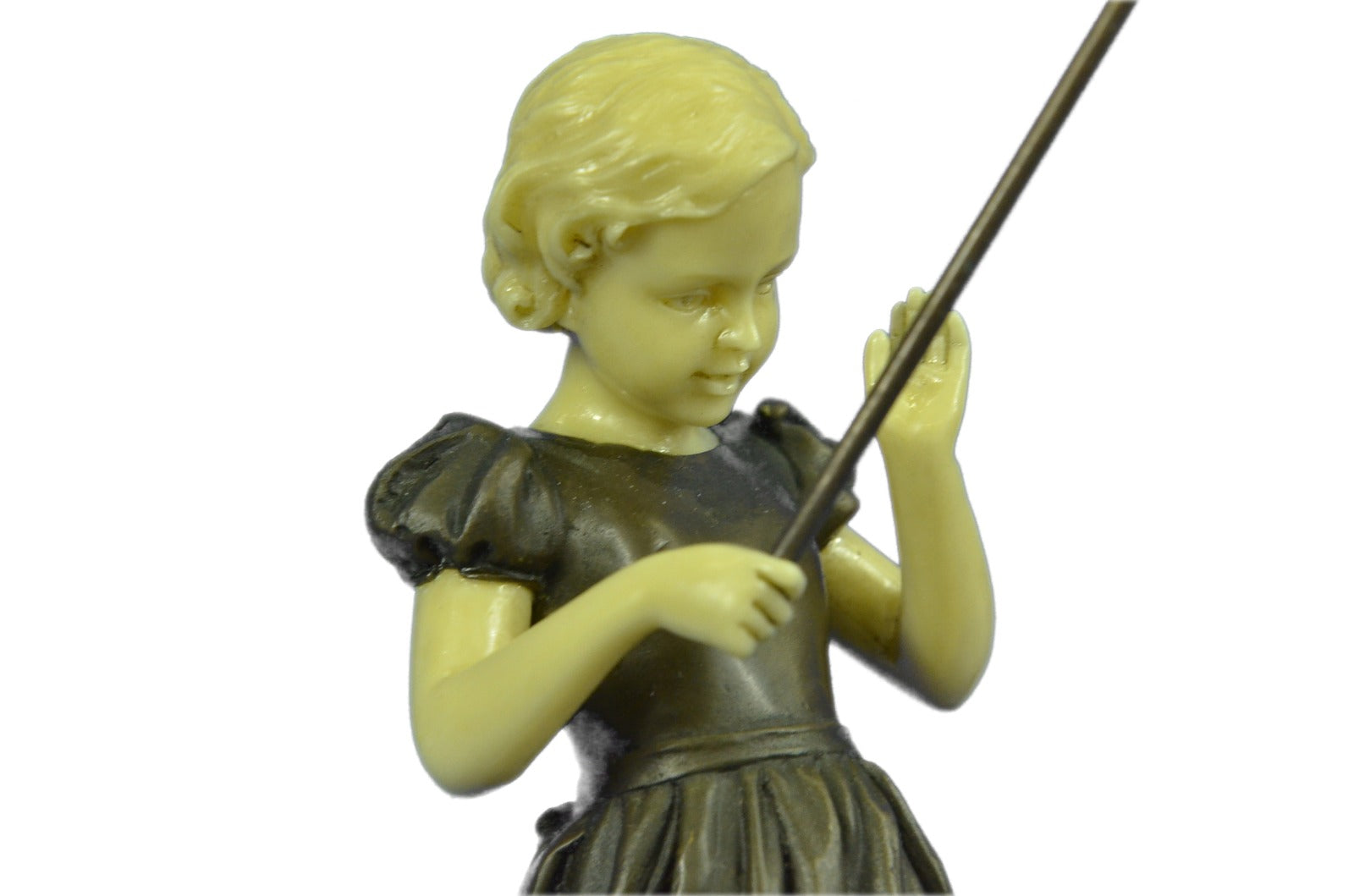 Bronze Marble Figural Ashtray Art Deco Nouveau Naughty Girl Fishing Figurine