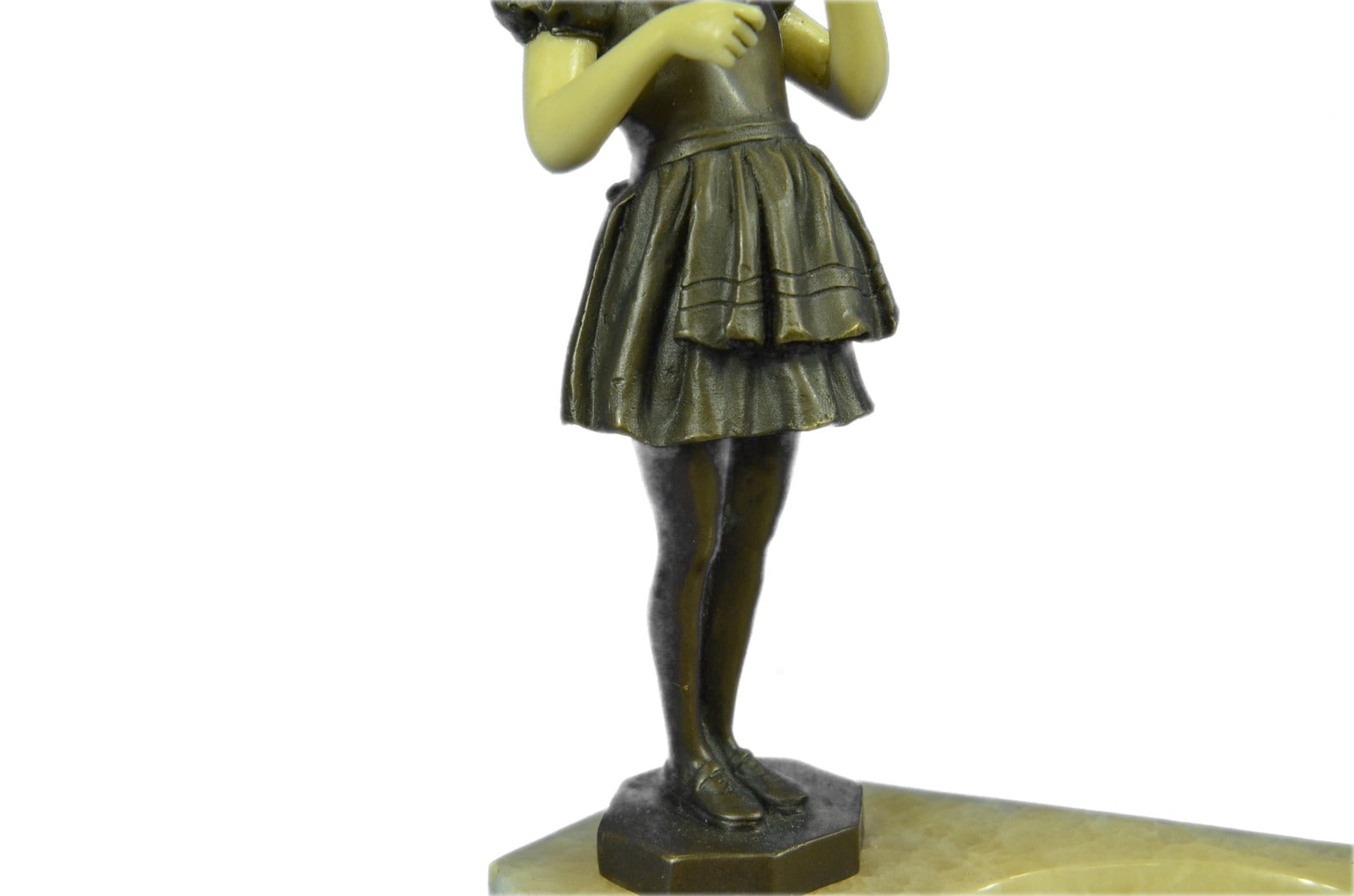 Bronze Marble Figural Ashtray Art Deco Nouveau Naughty Girl Fishing Figurine
