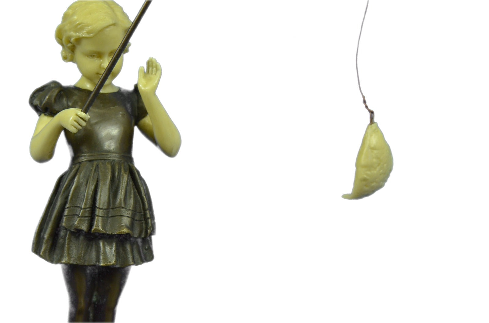 Bronze Marble Figural Ashtray Art Deco Nouveau Naughty Girl Fishing Figurine