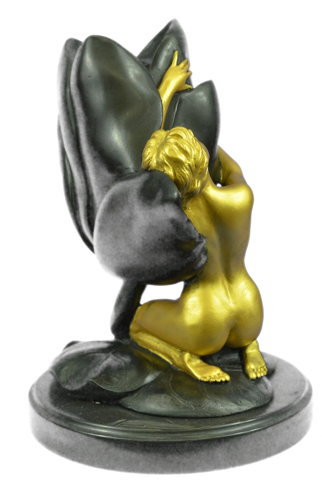 Original Aldo Vitaleh Nude Female Candle Holder Gold Patina Bronze Statue Decor