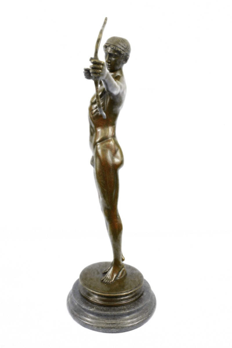 Erotic Male Nude Apollo Archer Bow Arrow Bronze Marble Statue Music Figurine