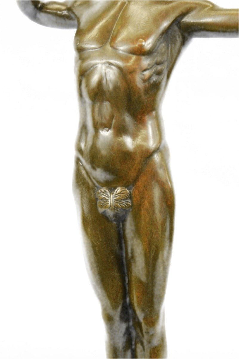 Erotic Male Nude Apollo Archer Bow Arrow Bronze Marble Statue Music Figurine