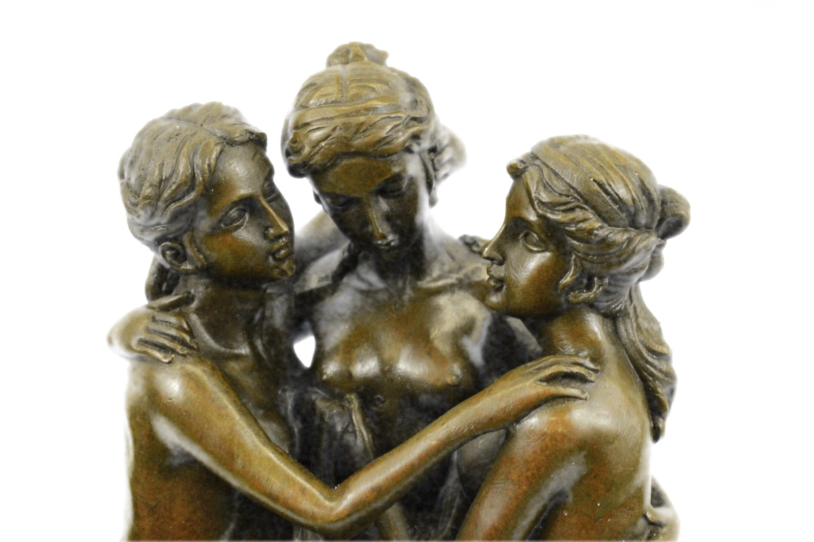 Genuine Bronze Metal Statue Marble Nude Women Lesbian Art Love Graces Sculpture