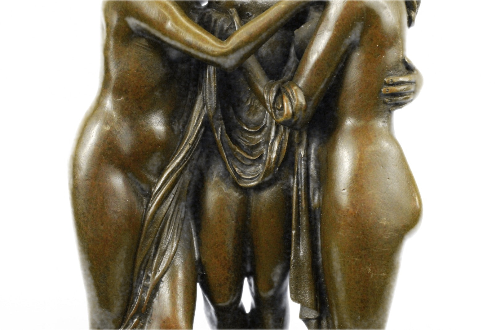 Genuine Bronze Metal Statue Marble Nude Women Lesbian Art Love Graces Sculpture