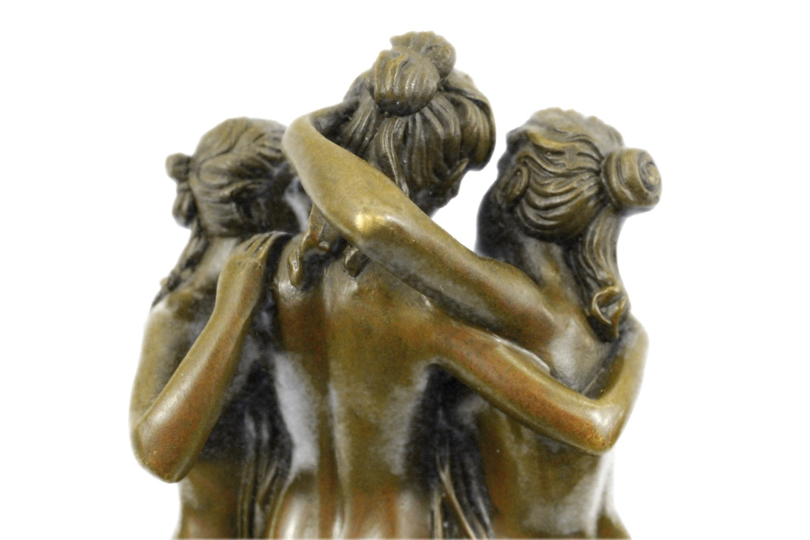 Genuine Bronze Metal Statue Marble Nude Women Lesbian Art Love Graces Sculpture