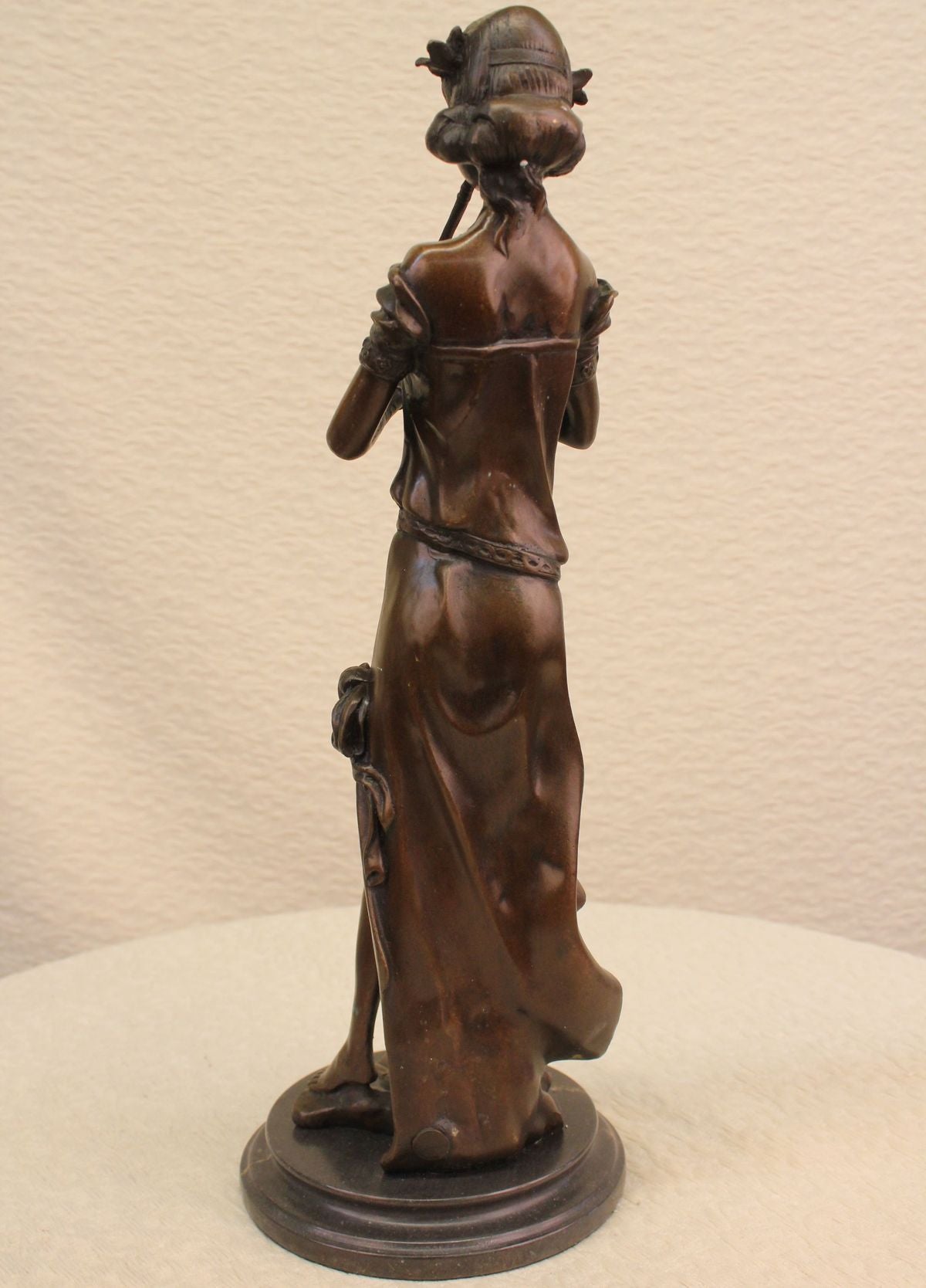 Young Girl Flute Playing Handcrafted Bronze Sculpture Statue Figurine Figure Art