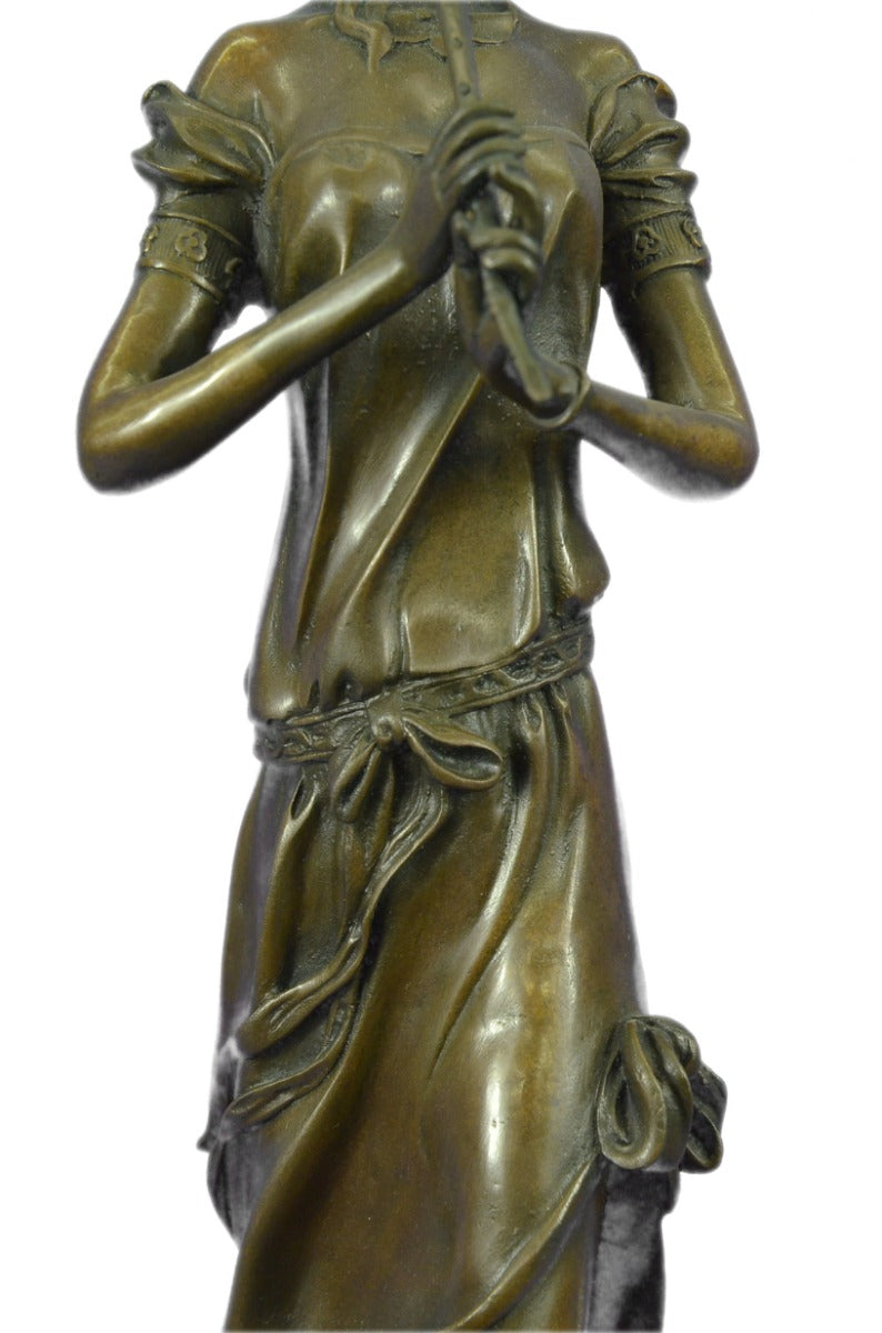 Young Girl Flute Playing Handcrafted Bronze Sculpture Statue Figurine Figure Art
