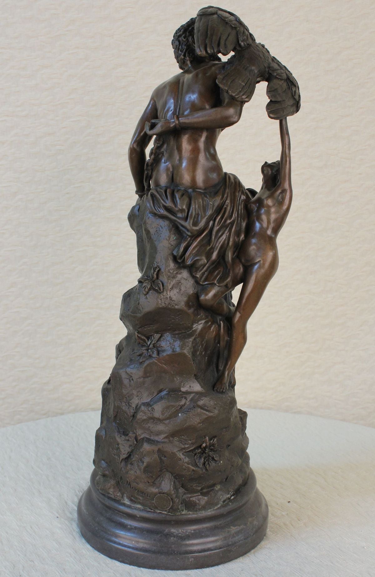 SIGNED BRONZE DETAILED SCULPTURE MYTHOLOGY PROMETHEUS STATUE ON MARBLE BASE SALE