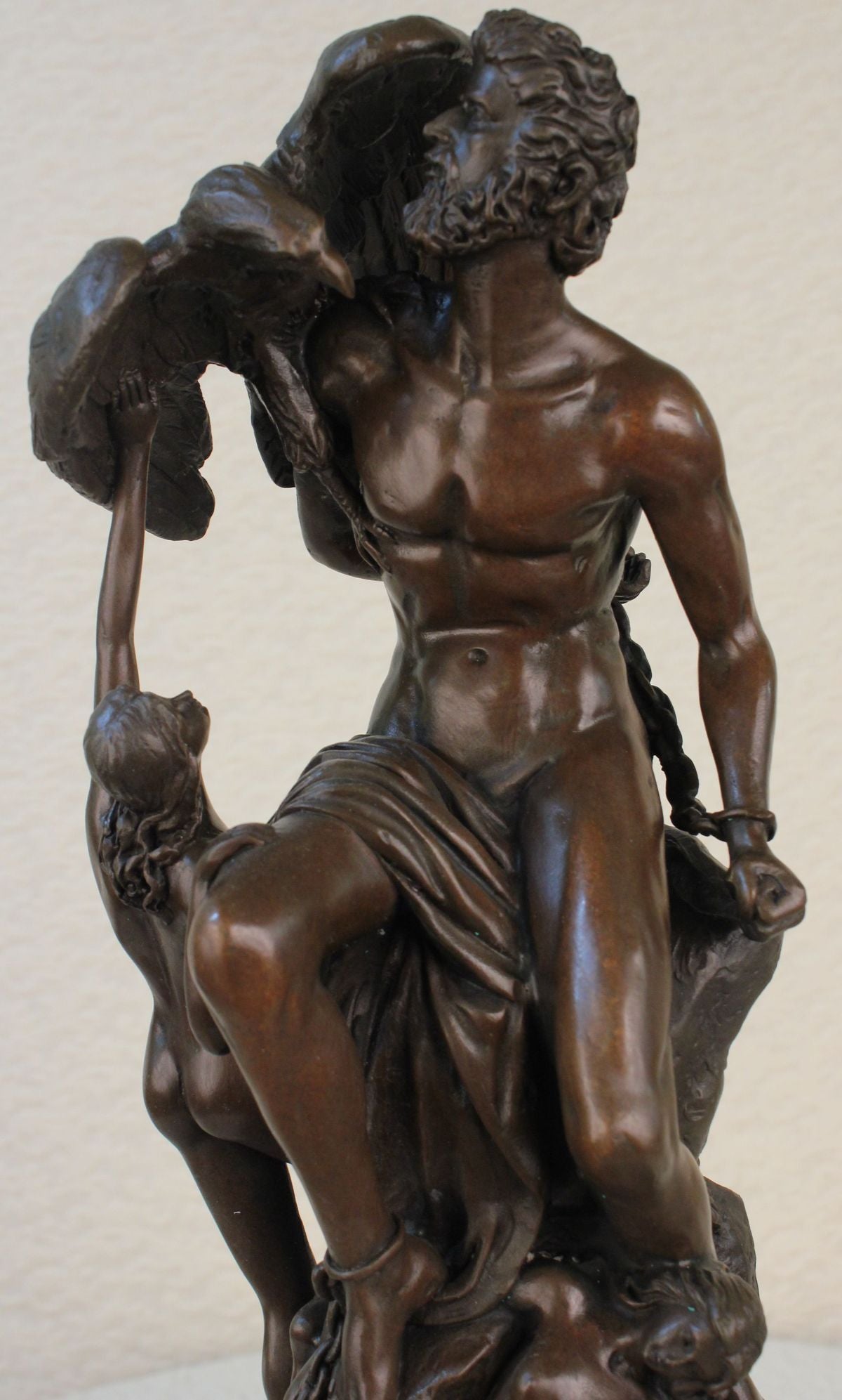 SIGNED BRONZE DETAILED SCULPTURE MYTHOLOGY PROMETHEUS STATUE ON MARBLE BASE SALE